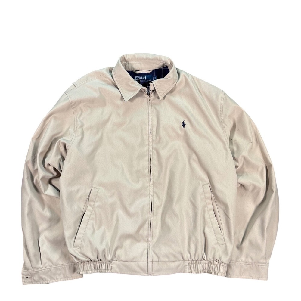 Polo Ralph Lauren Tan Harrington Zip Up Plaid Lined Jacket Size M